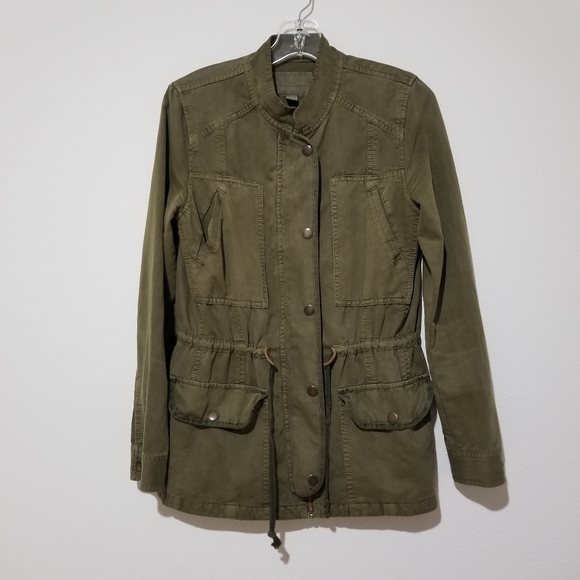 🌸 Hinge Seattle Olive Green Utility Military Jacket Size Small - Picture 3 of 11